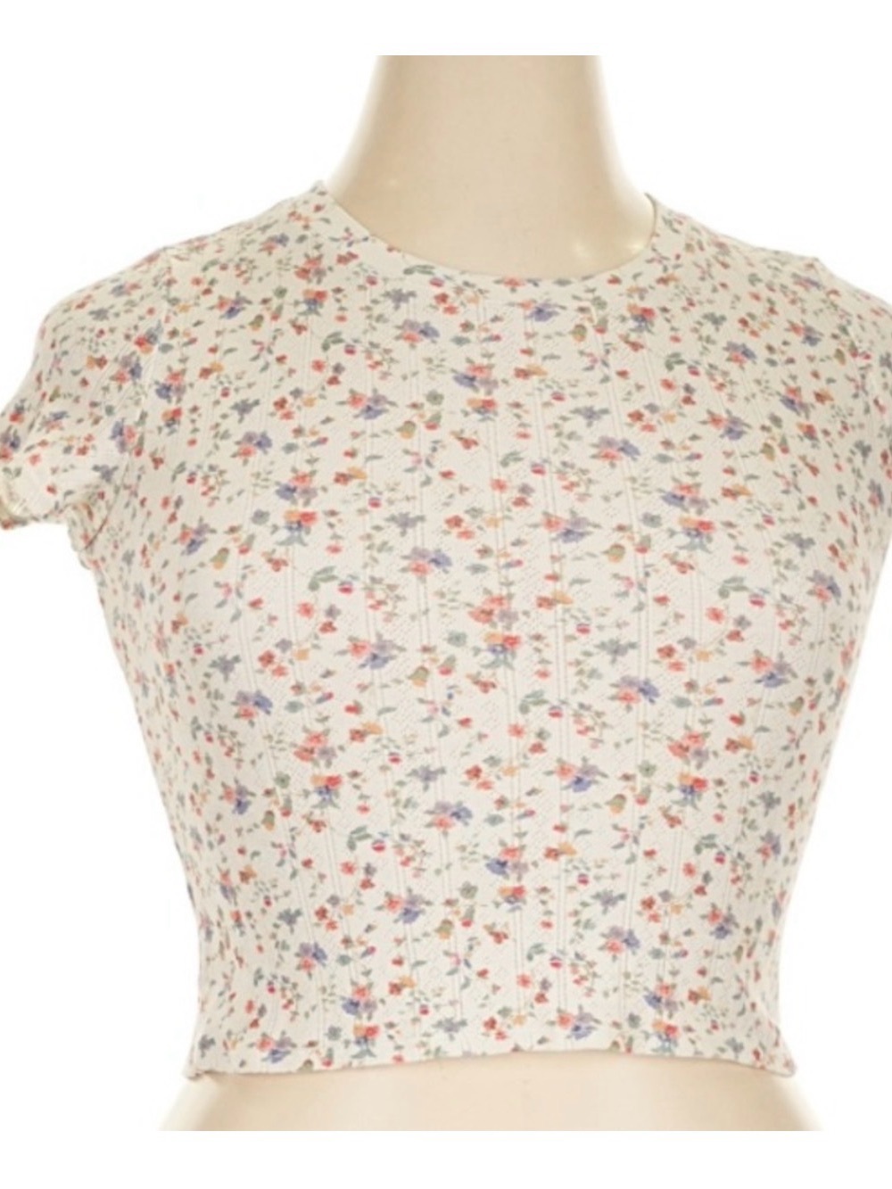 Sezane Camil T-shirt Melia Pointelle Floral Cropped Baby Doll Tee XL - Picture 3 of 7